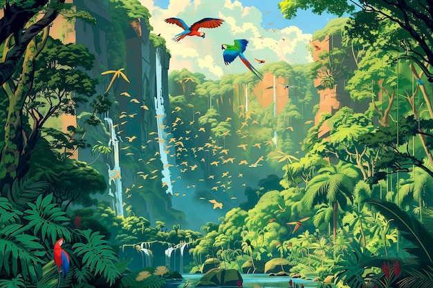 Photo gratuite illustration d'art numérique du paysage de la jungle