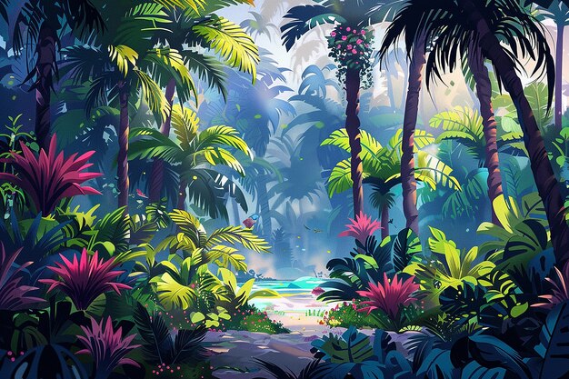 Illustration d'art numérique du paysage de la jungle