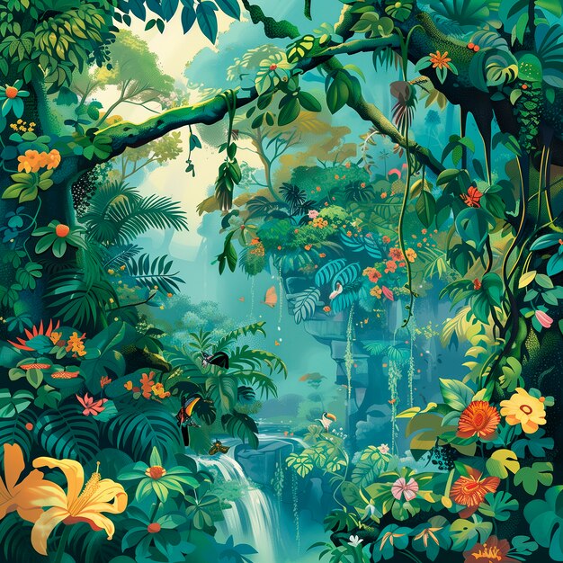 Illustration d'art numérique du paysage de la jungle