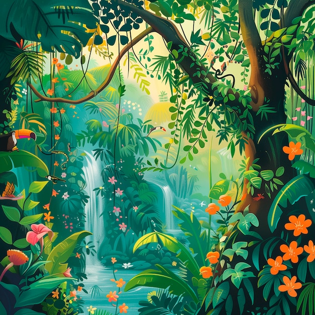 Photo gratuite illustration d'art numérique du paysage de la jungle