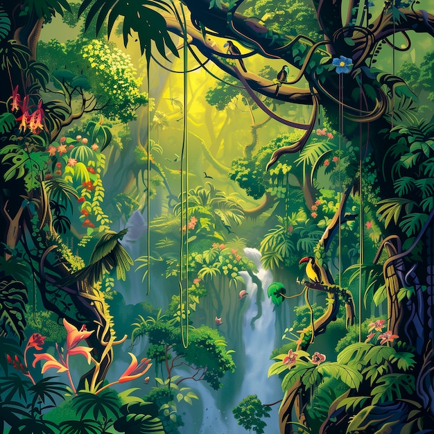 Illustration d'art numérique du paysage de la jungle