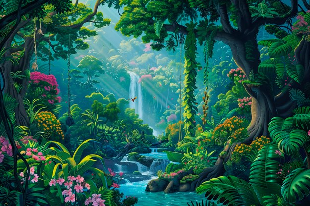 Illustration d'art numérique du paysage de la jungle