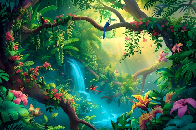Photo gratuite illustration d'art numérique du paysage de la jungle