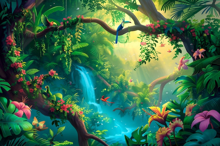 Photo gratuit illustration d'art numérique du paysage de la jungle