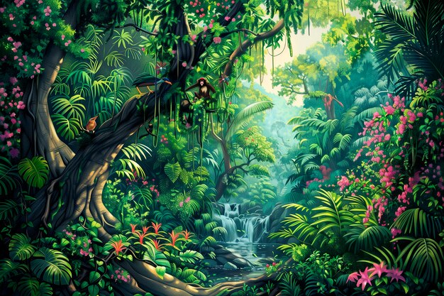 Illustration d'art numérique du paysage de la jungle