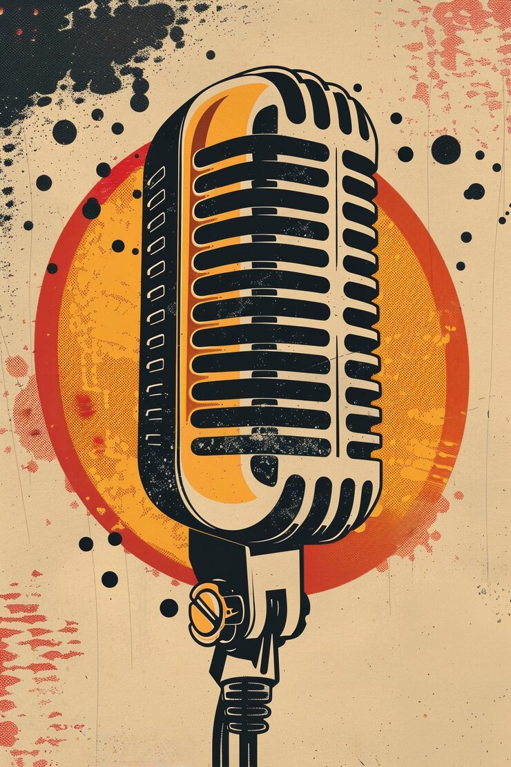Photo gratuit illustration d'art numérique rétro du microphone pour la journée de la radio