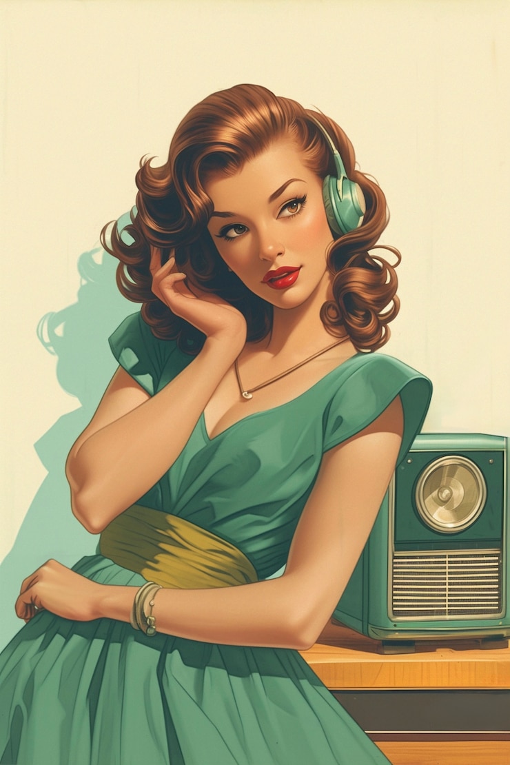 Photo gratuit illustration d'art numérique rétro d'une personne utilisant la technologie radio