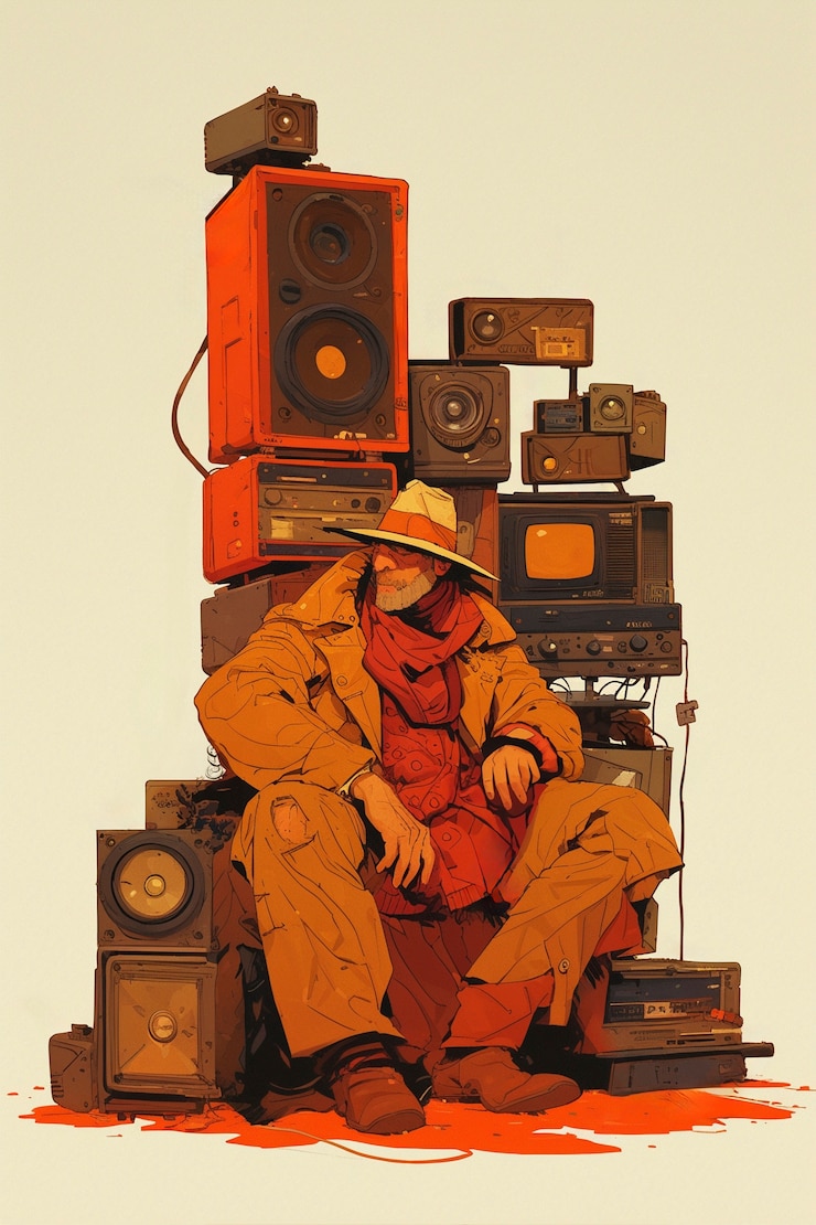 Photo gratuit illustration d'art numérique rétro de la technologie radio