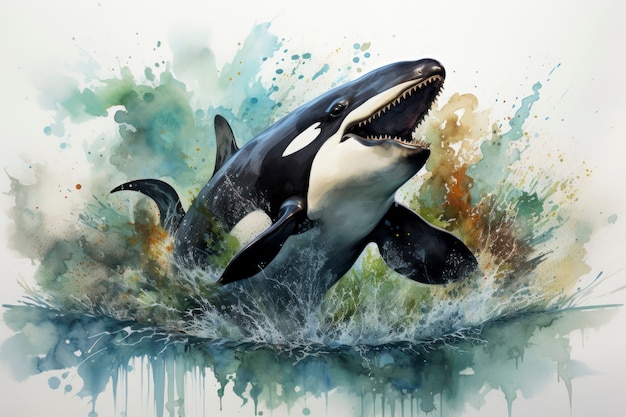 Photo gratuite illustration d'une baleine à l'aquarelle