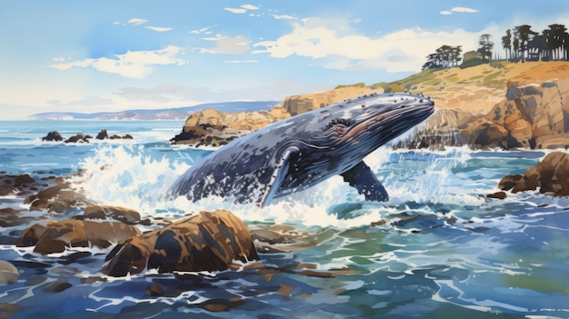 Photo gratuite illustration d'une baleine à l'aquarelle