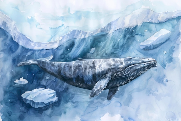 Photo gratuite illustration d'une baleine à l'aquarelle