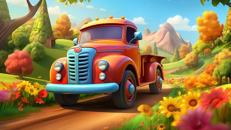 Photo gratuit illustration de camion de dessin animé en 3d