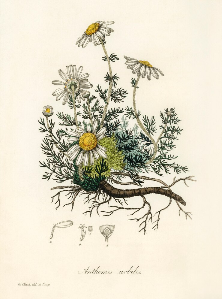 Photo gratuit illustration de camomille (anthemis nobilis) de medical botany (1836)