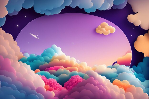 Une illustration colorée d'une planète avec des nuages et des étoiles.