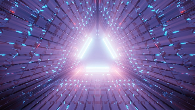 Illustration d'un couloir triangulaire composé de lignes violettes et bleues