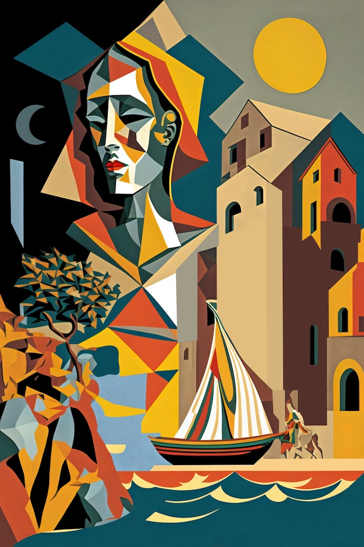 Photo gratuit illustration cubiste de malaga