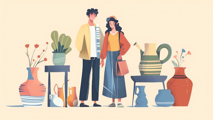 Photo gratuit illustration dans le style de l'art numérique avec de la poterie