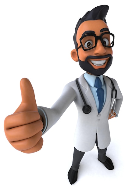 Une illustration de dessin animé 3D amusante d'un médecin indien