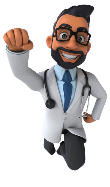 Une illustration de dessin animé 3D amusante d'un médecin indien