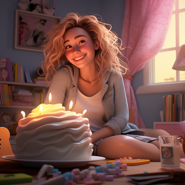 Photo gratuite illustration de dessin animé de célébration d'anniversaire 3d