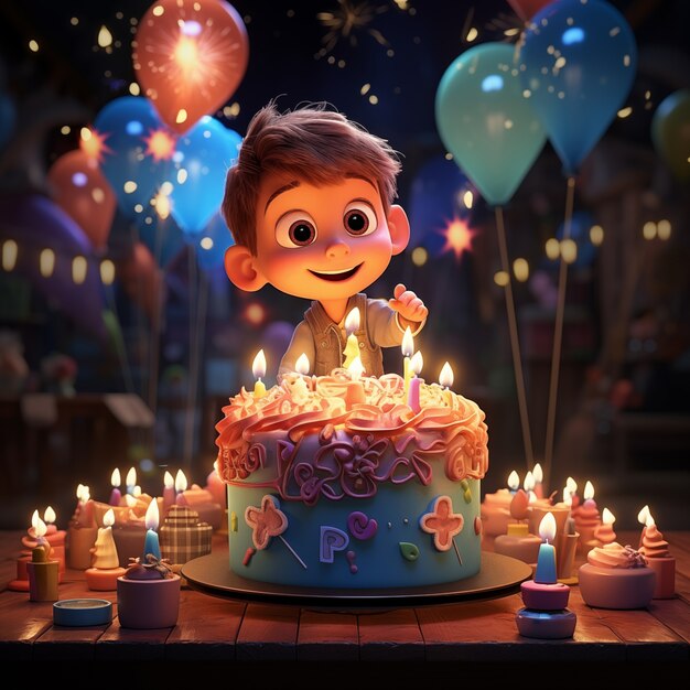 Illustration de dessin animé de célébration d'anniversaire 3D