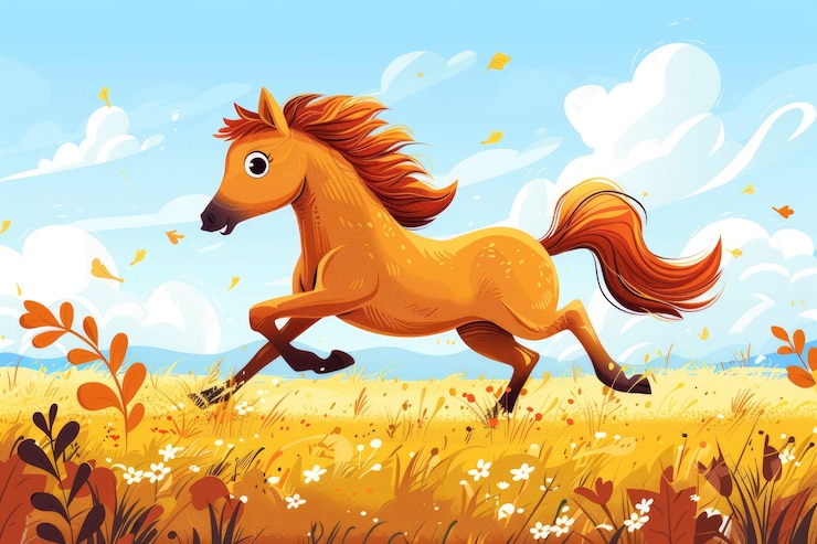 Photo gratuit illustration de dessin animé de chevaux