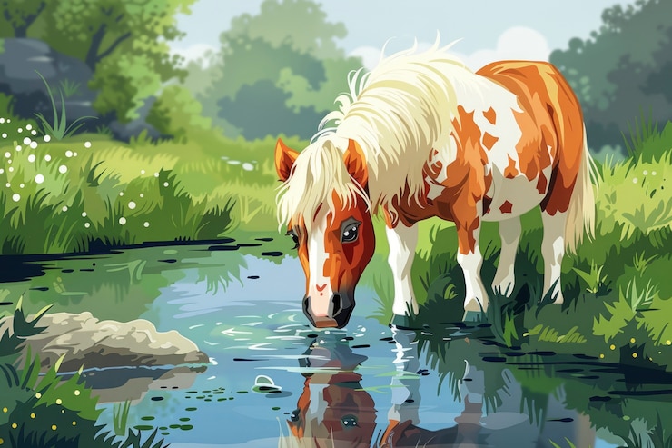 Photo gratuit illustration de dessin animé de chevaux