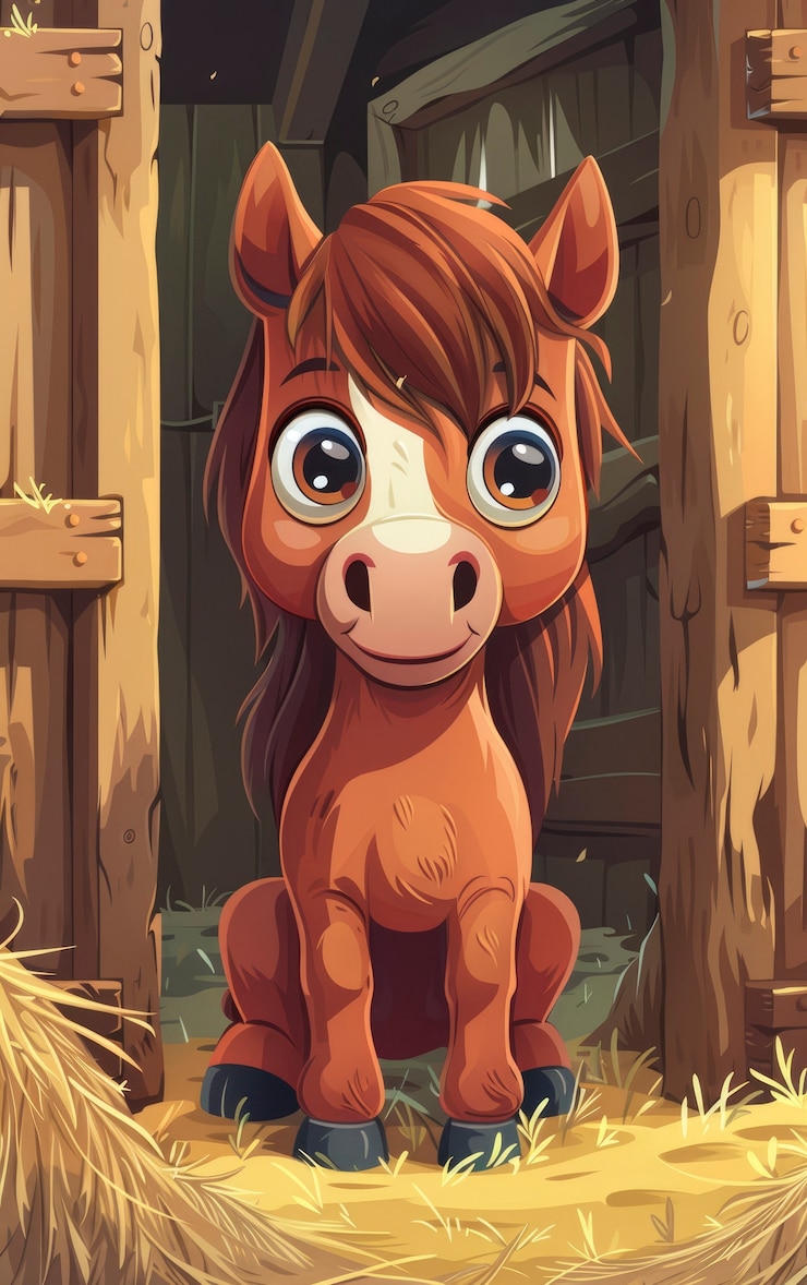 Photo gratuit illustration de dessin animé de chevaux