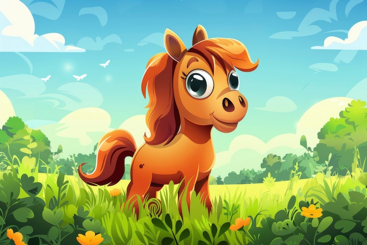 Photo gratuit illustration de dessin animé de chevaux