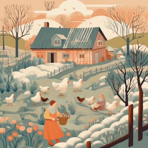 Illustration de dessin animé du paysage de la ferme