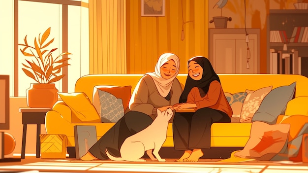 Illustration de dessin animé d'une famille musulmane