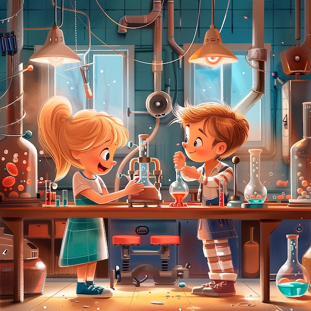 Illustration de dessin animé de laboratoire de chimie pour enfants