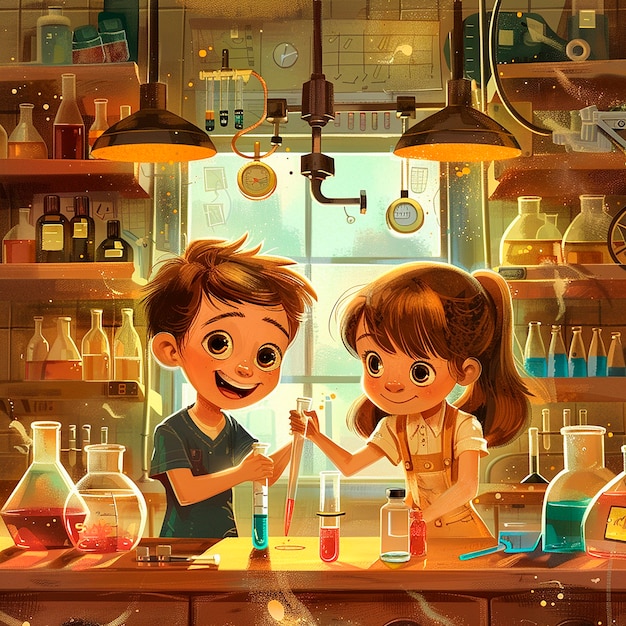 Photo gratuite illustration de dessin animé de laboratoire de chimie pour enfants