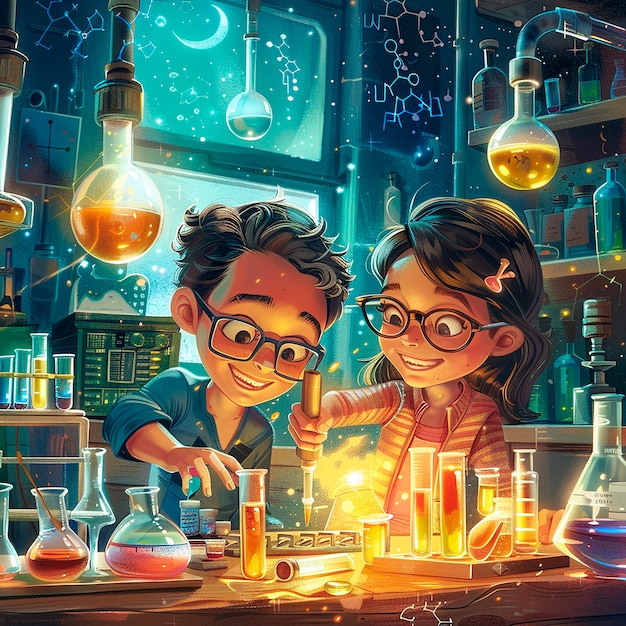 Illustration de dessin animé de laboratoire de chimie pour enfants