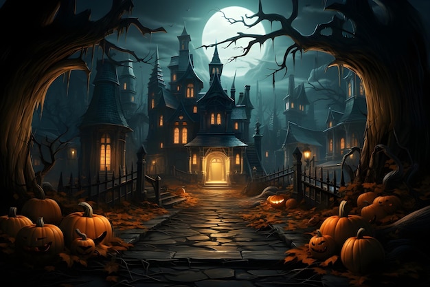 Photo gratuite illustration du château de lune joyeuse nuit d'halloween