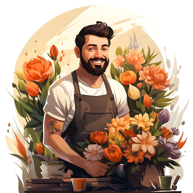 Photo gratuite l'illustration du travailleur du magasin de fleurs