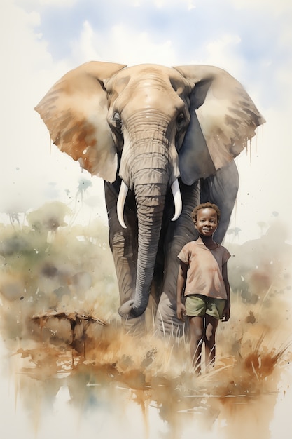 Photo gratuite illustration d'un éléphant à l'aquarelle