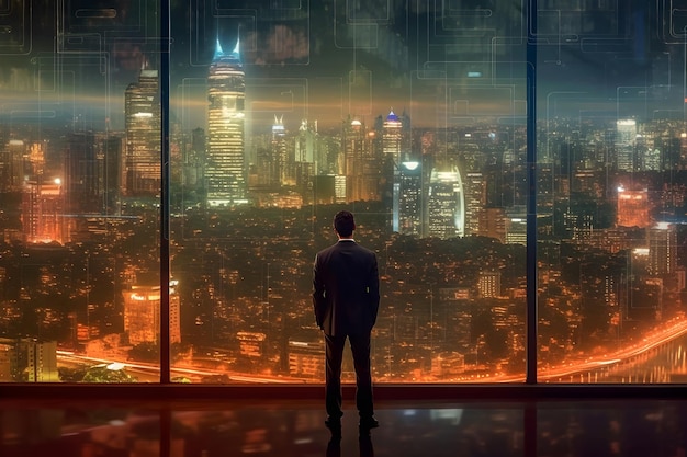 Photo gratuite illustration d'un homme d'affaires du paysage urbain futuriste