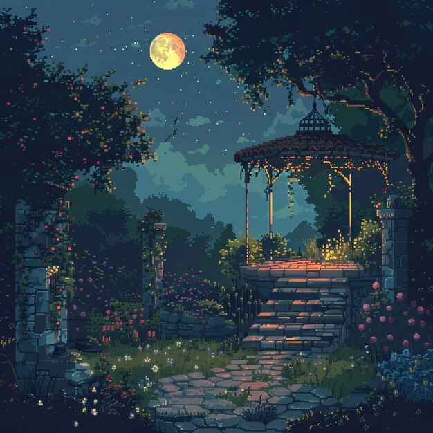 Illustration de jardin floral dans le style pixel art