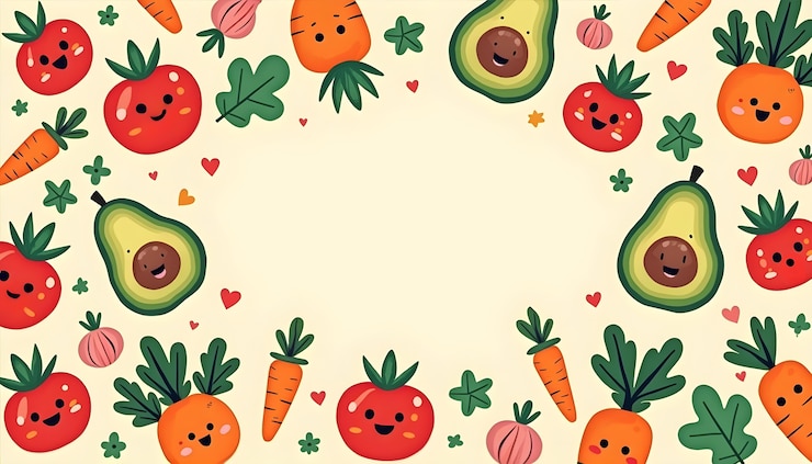 Photo gratuit illustration de légumes et de fruits mignons