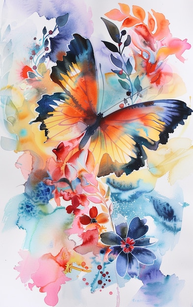 Photo gratuite illustration d'un papillon à l'aquarelle