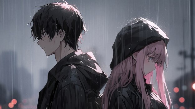 Illustration d'un personnage d'anime sous la pluie