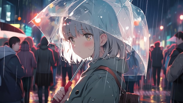 Photo gratuite illustration d'un personnage d'anime sous la pluie