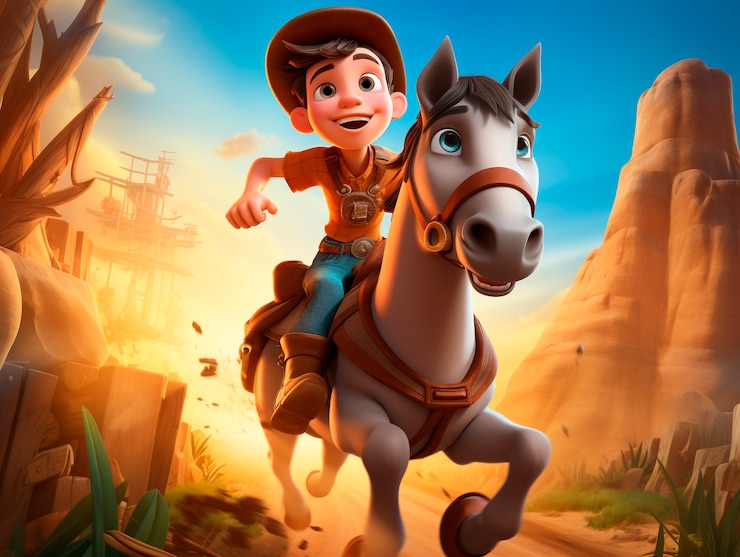 Photo gratuit illustration d'un personnage de dessin animé à cheval