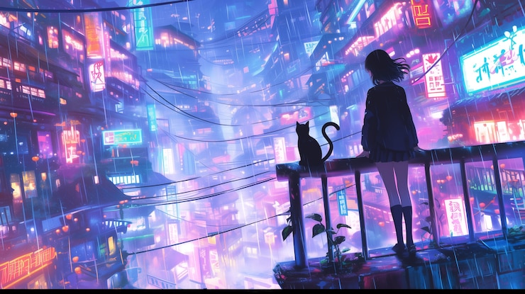 Photo gratuit illustration de la pluie dans la ville futuriste