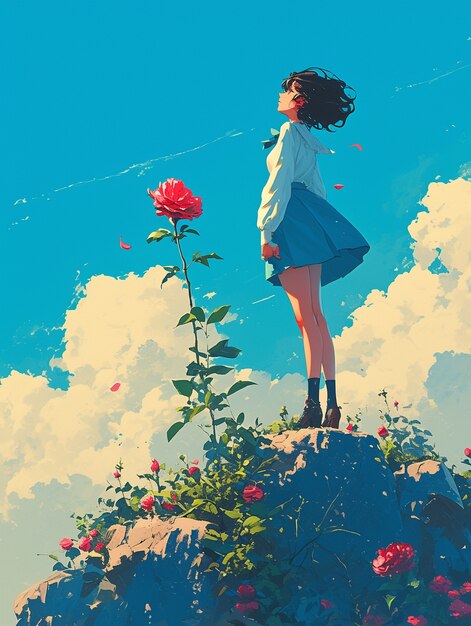 Illustration de rose dans le style anime