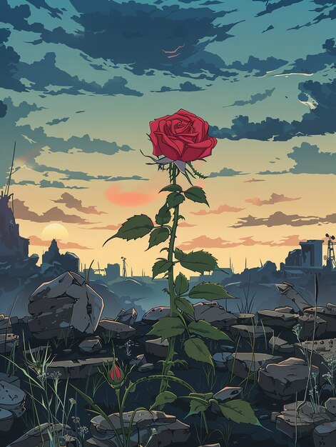 Illustration de rose dans le style anime