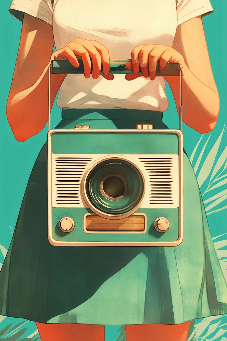Photo gratuit illustration de style artistique numérique d'un dispositif radio rétro