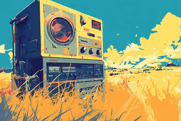 Illustration de style artistique numérique d'un dispositif radio rétro