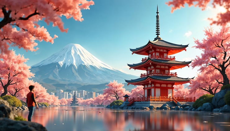 Photo gratuit illustration d'une ville japonaise